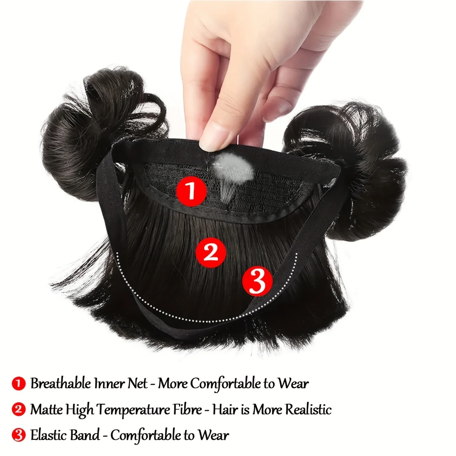Ocelot synthetic children's bun wig elastic hair band wearing cute little chirping hair accessories heat-resistant wig with bang thumbnail 2