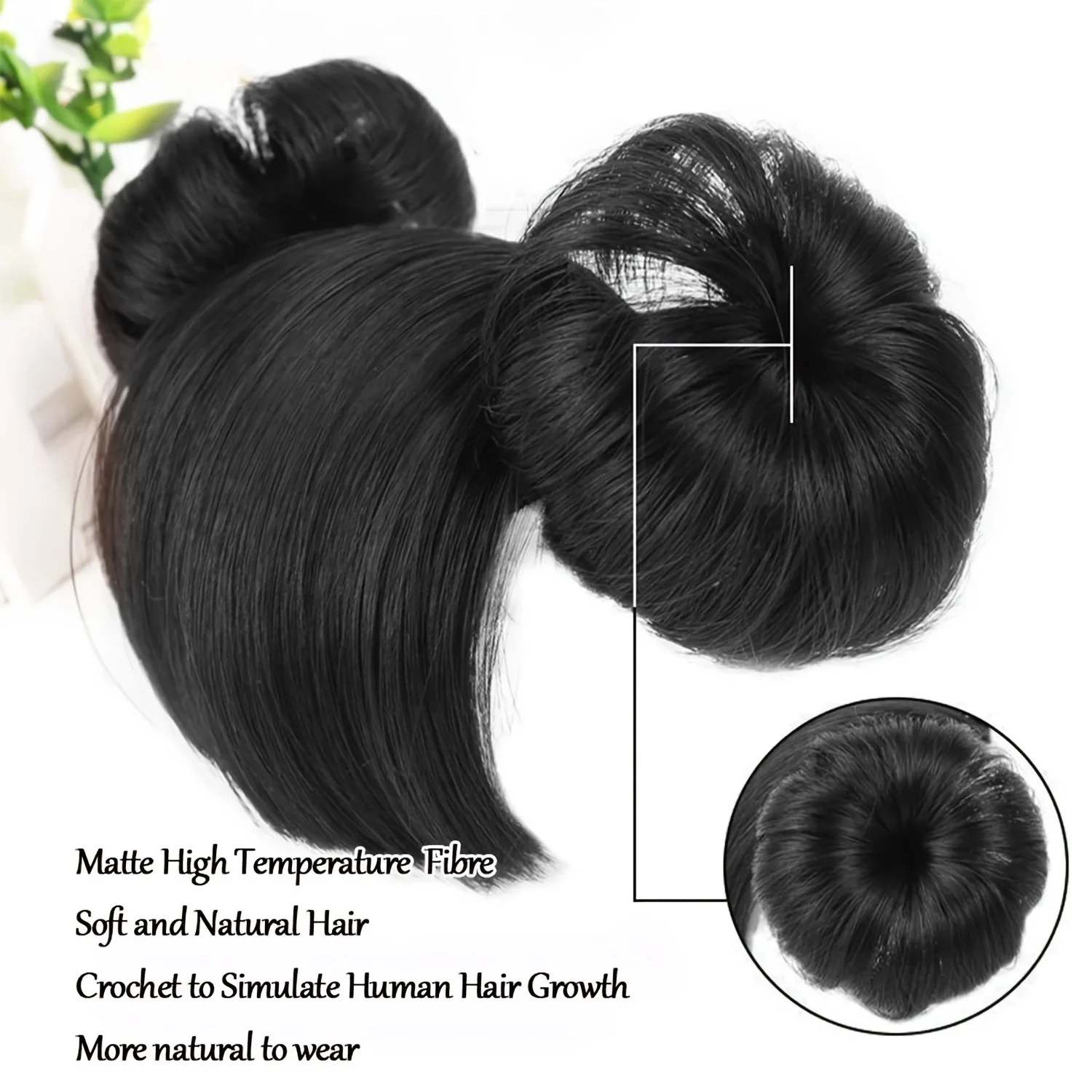 Ocelot synthetic children's bun wig elastic hair band wearing cute little chirping hair accessories heat-resistant wig with bang thumbnail 3