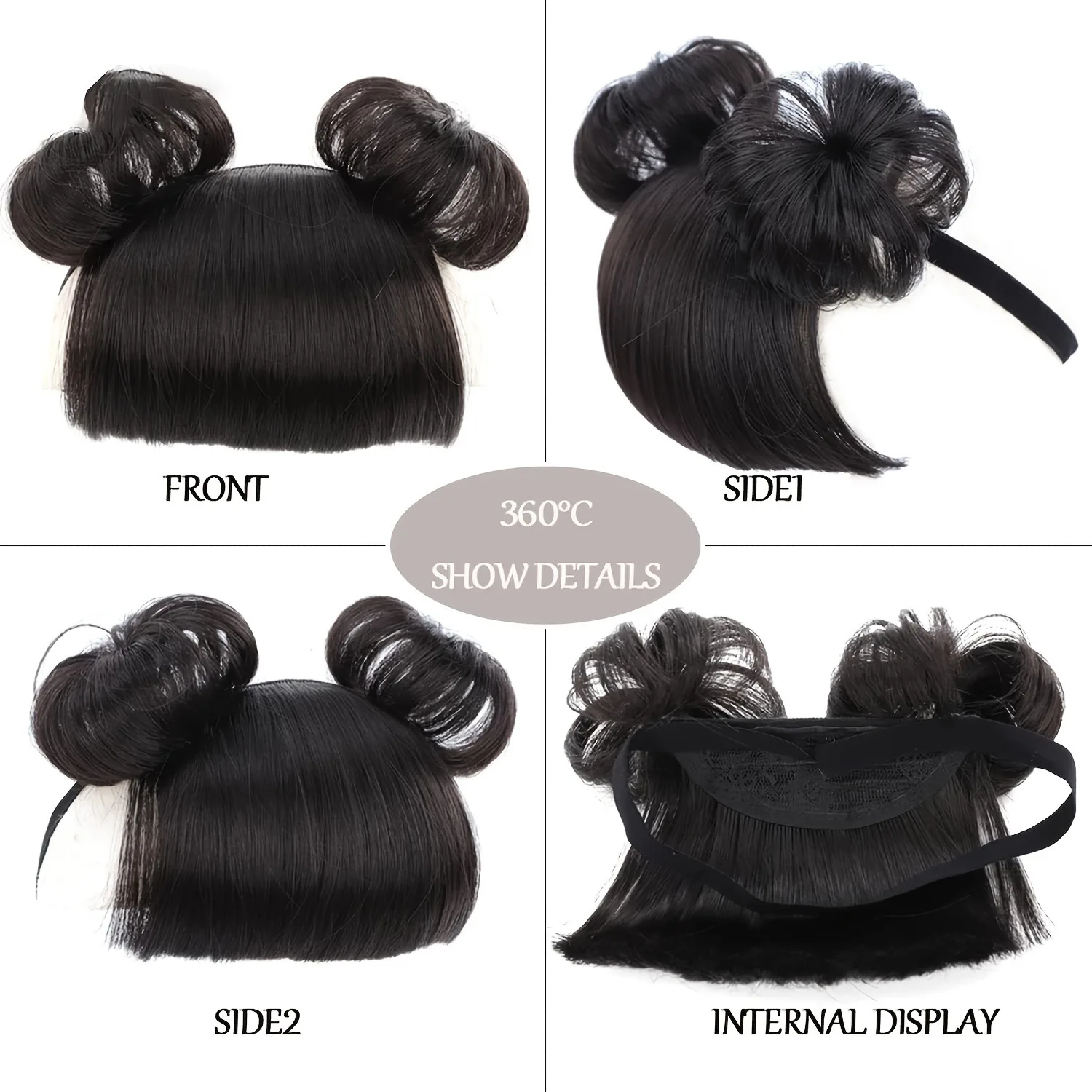 Ocelot synthetic children's bun wig elastic hair band wearing cute little chirping hair accessories heat-resistant wig with bang thumbnail 4