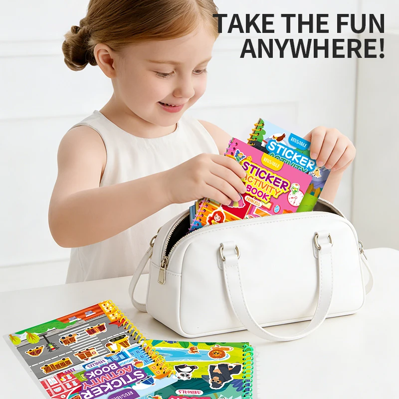Children Reusable Jelly Sticker Book Creative Multi-Theme Cartoon Stickers Portable DIY Montessori Book Sticker Toy for Kids thumbnail 2