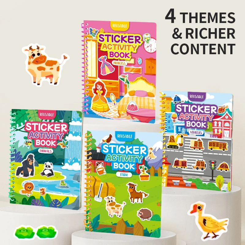 Children Reusable Jelly Sticker Book Creative Multi-Theme Cartoon Stickers Portable DIY Montessori Book Sticker Toy for Kids thumbnail 3