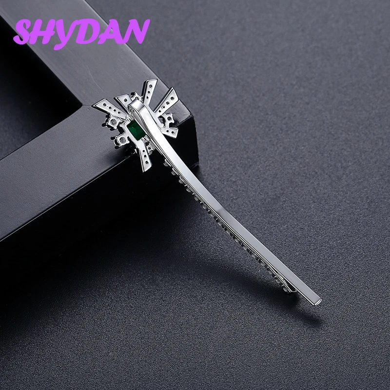 SHYDAN 925 Sterling Silver Green Zircon Hair Clip For Women Fashion Charm Jewelry thumbnail 2