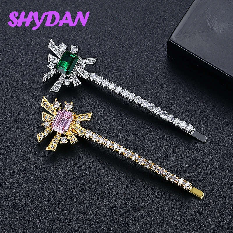 SHYDAN 925 Sterling Silver Green Zircon Hair Clip For Women Fashion Charm Jewelry thumbnail 3