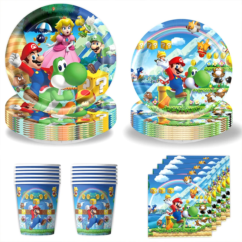 Cartoon Superbros Figure Image Disposable Tableware Birthday Party Decoration, Tableware Tablecloth Balloon Flag Party Supplies thumbnail 3