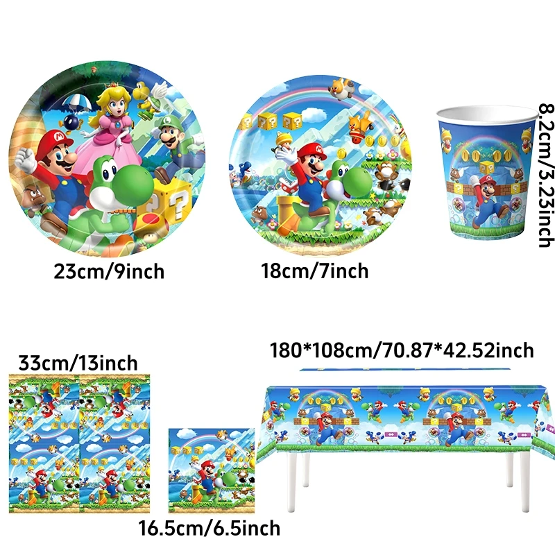 Cartoon Superbros Figure Image Disposable Tableware Birthday Party Decoration, Tableware Tablecloth Balloon Flag Party Supplies thumbnail 4