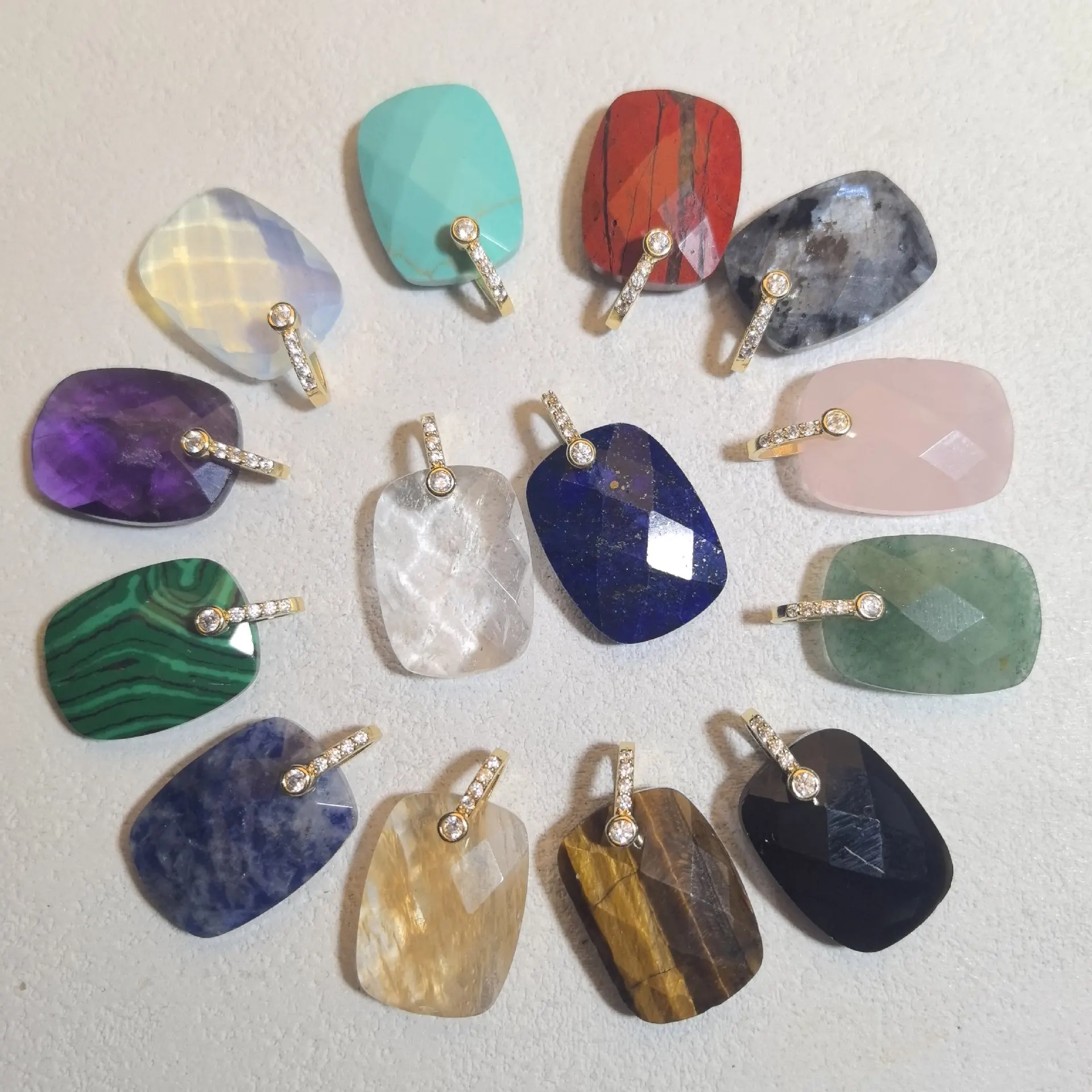1pc Natural Stone Square Charms Pendant Amethyst Tiger Eye Crystal Pendant for Jewelry Making Earrings DIY Accessories
