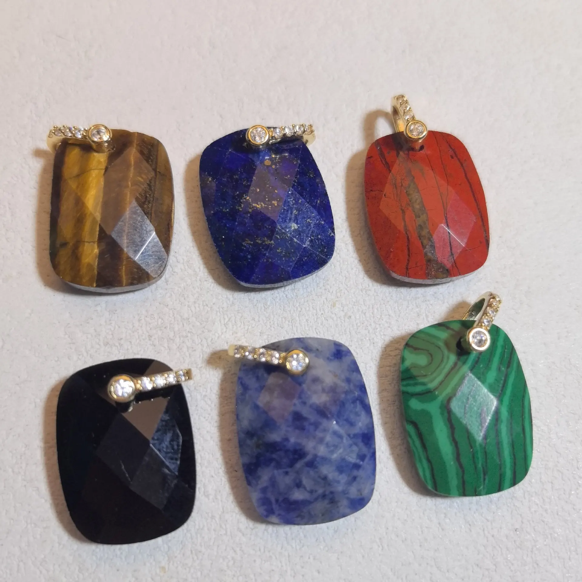 1pc Natural Stone Square Charms Pendant Amethyst Tiger Eye Crystal Pendant for Jewelry Making Earrings DIY Accessories thumbnail 2