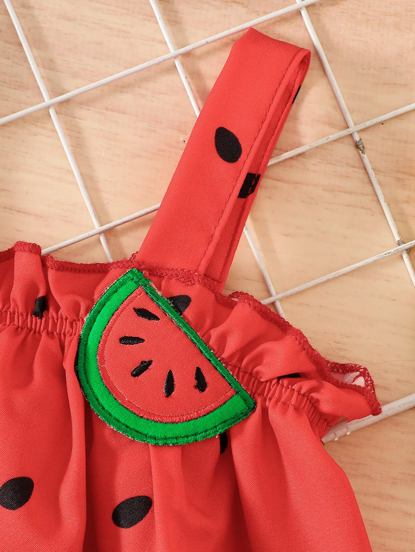 Baby Girl Watermelon Three-Piece Set: Suspender Dress, Shorts, Headband, Summer Cute Fruit-Themed Outfit thumbnail 4