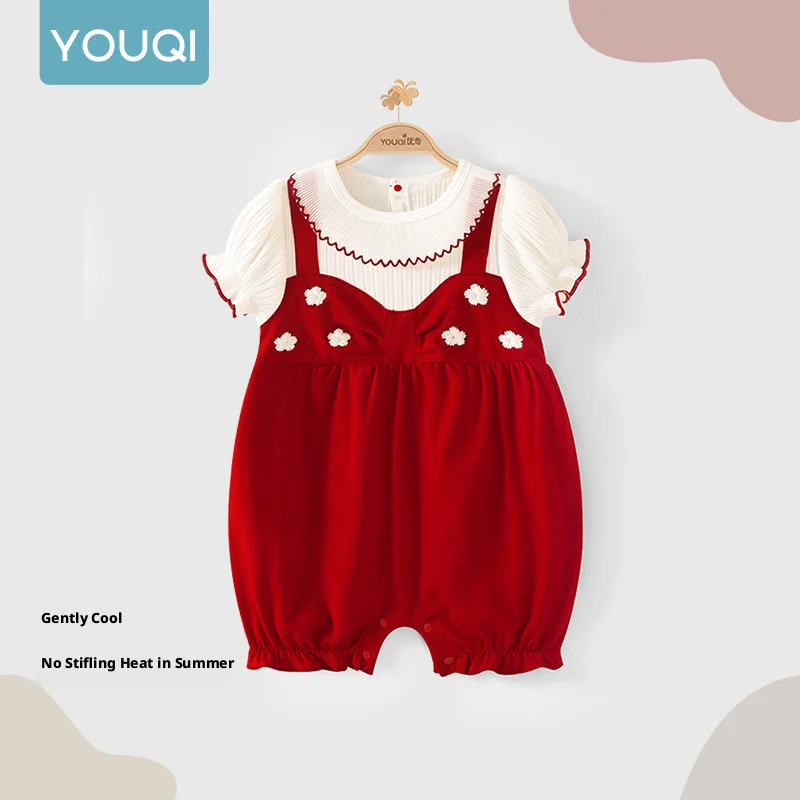 【Youqi】Chinese 0-2 Year Old Baby Clothes Romper 2025 Summer Newborn Short-Sleeve Stylish Girl Baby Princess Outerwear Crawling Suit thumbnail 2
