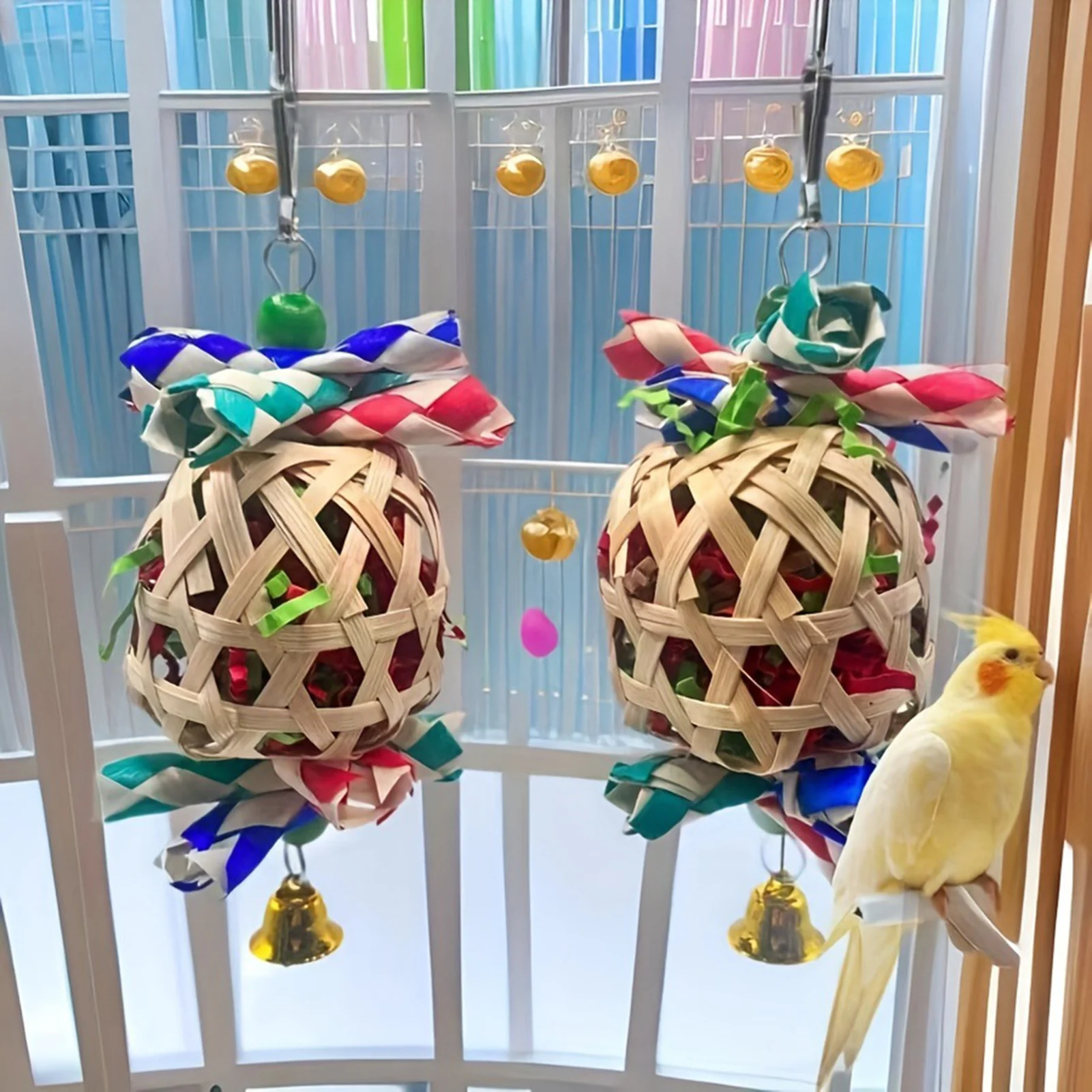 Parrot Lantern Toy Colorful Paper Chewable Parrot Enrichment Bird Cage Accessories For Pet Bird Enrichment And Decoration