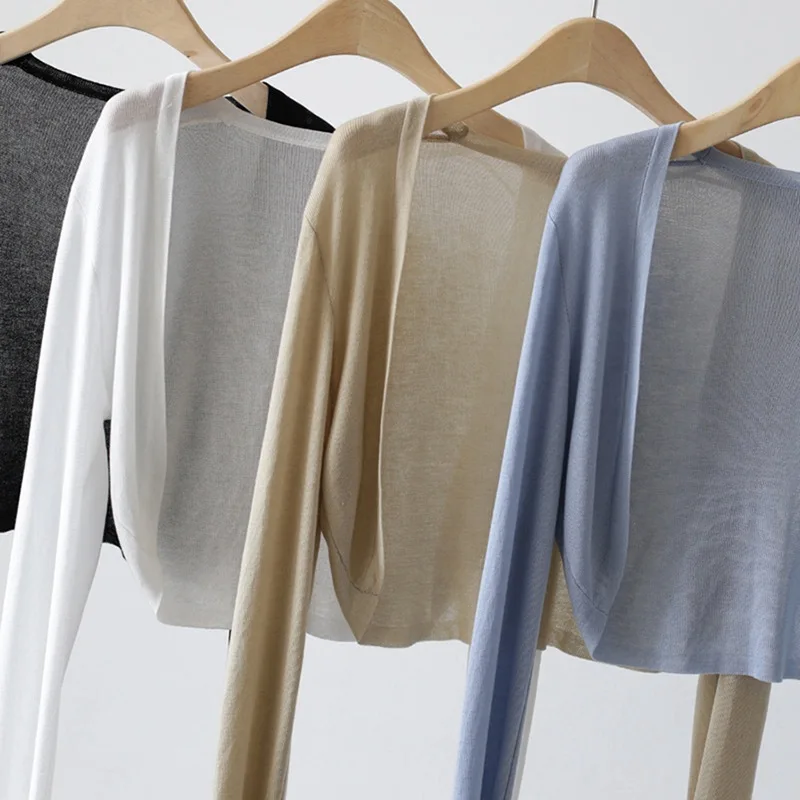 Ice Silk Knitted Cardigan Jacket Women Summer Shawl Sunscreen Outer Layer Thin Vest Air Conditioning Shirt Short Coat thumbnail 2