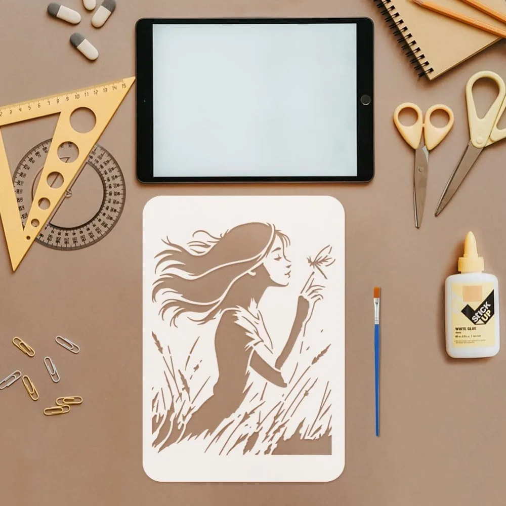 6PCS Graffiti Lady Stencils with Plastic Brush 8.3x11.7 Inch Reusable Lady and Nature Painting Stencil Graffiti Themes Template thumbnail 3