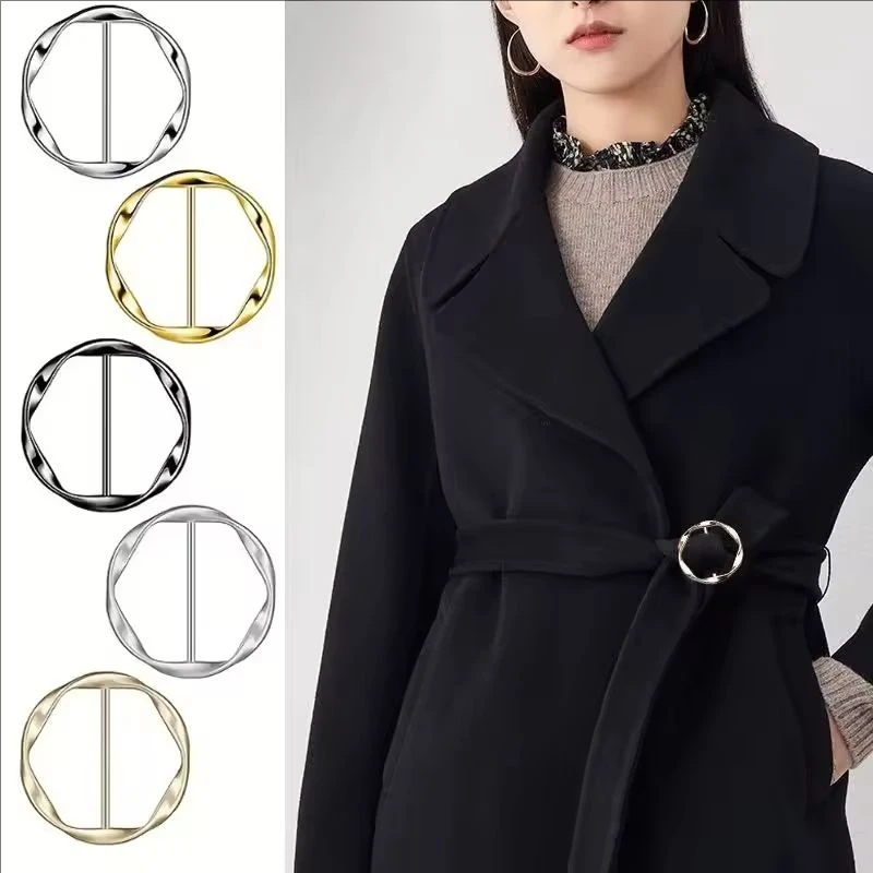 5pcs Fashion Metal Round Circle Clip Buckle Shawl T-Shirt Tie Clip Brooch Waist Buckle Versatile Clothing Ring Wrap Holder