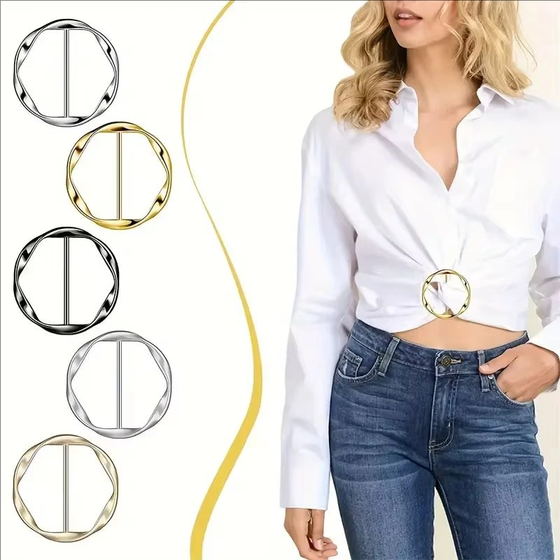 5pcs Fashion Metal Round Circle Clip Buckle Shawl T-Shirt Tie Clip Brooch Waist Buckle Versatile Clothing Ring Wrap Holder thumbnail 2