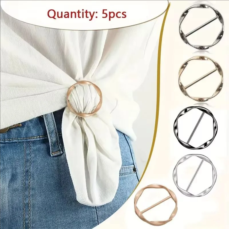 5pcs Fashion Metal Round Circle Clip Buckle Shawl T-Shirt Tie Clip Brooch Waist Buckle Versatile Clothing Ring Wrap Holder thumbnail 3