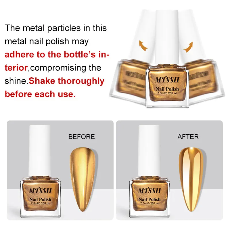 7.5ml Metallic Nail Polish Mirror Effect Fast Drying Long-Lasting Nails Art Polish DIY No Need Lamp Cure Manicure Nail Supplies thumbnail 6