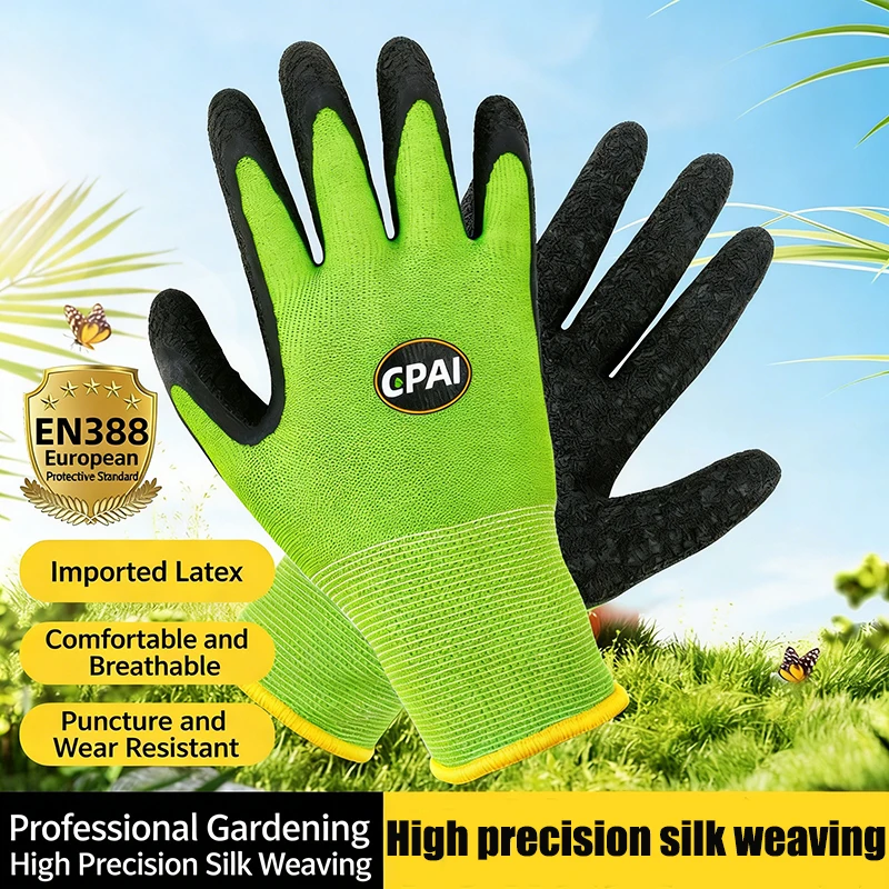 Horticultural gloves with latex coating, puncture resistant, breathable, and safe gloves for planting flowers and pruning