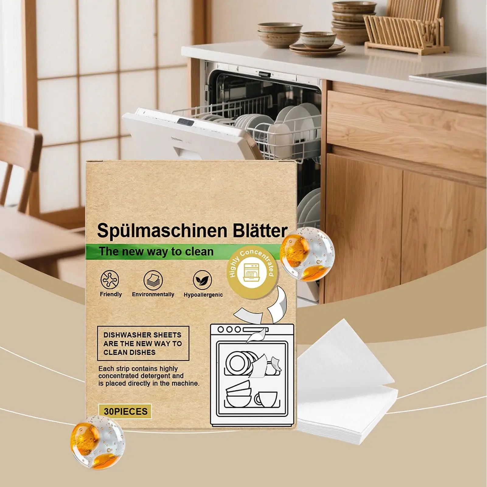 30pcs Eco-Friendly Dishwasher Detergent Sheets Natural Cleaning To Quick decontamination brightening For universal Machines thumbnail 2