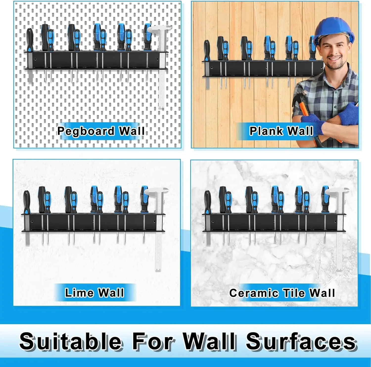 Steel Wall Mount Screwdriver Wrench Holder Screwdriver Storage Rack Pliers Organizer Rack Workshop Hardware Tool Display Hanger thumbnail 6