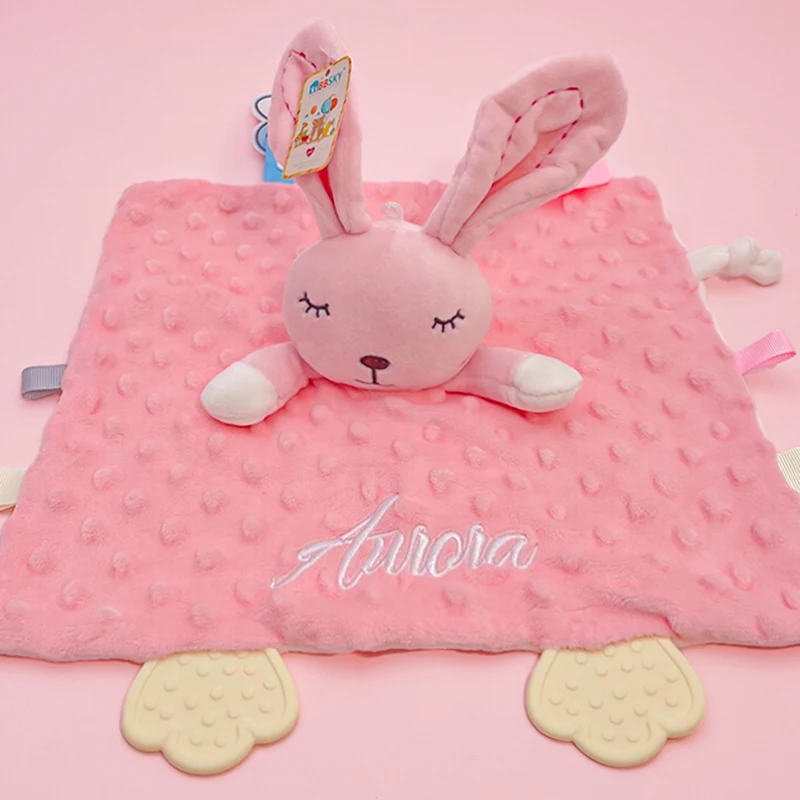 Personalised Baby Bunny Comforter with Silicone Teether Custom with Name Unique Baby Birth Gift thumbnail 3