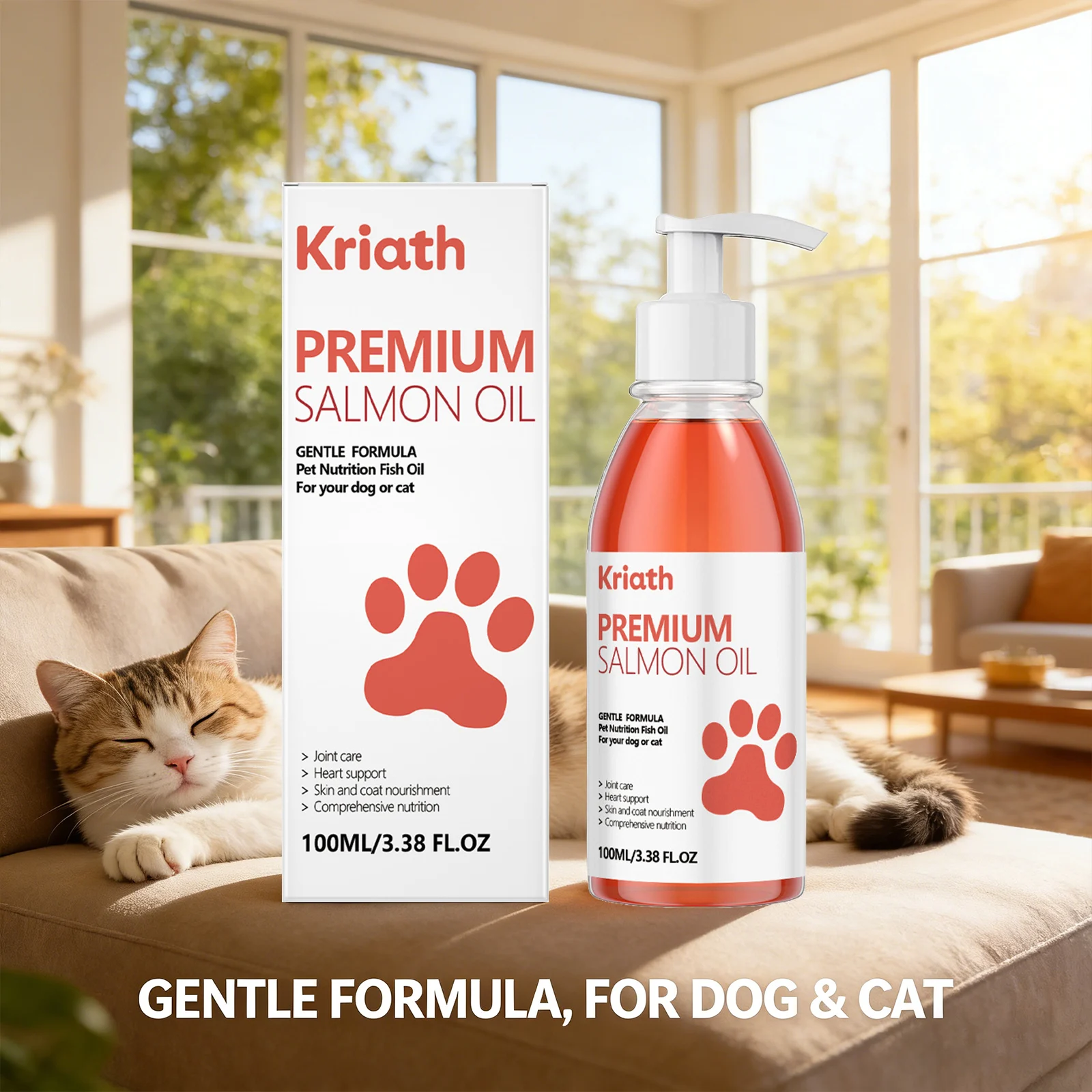Cat Premium Salmon Oil Nourishing Skin Smooth Hair Protect Joint Support Heart Health Gentle Body Care Pet Nutrition Supplement thumbnail 3