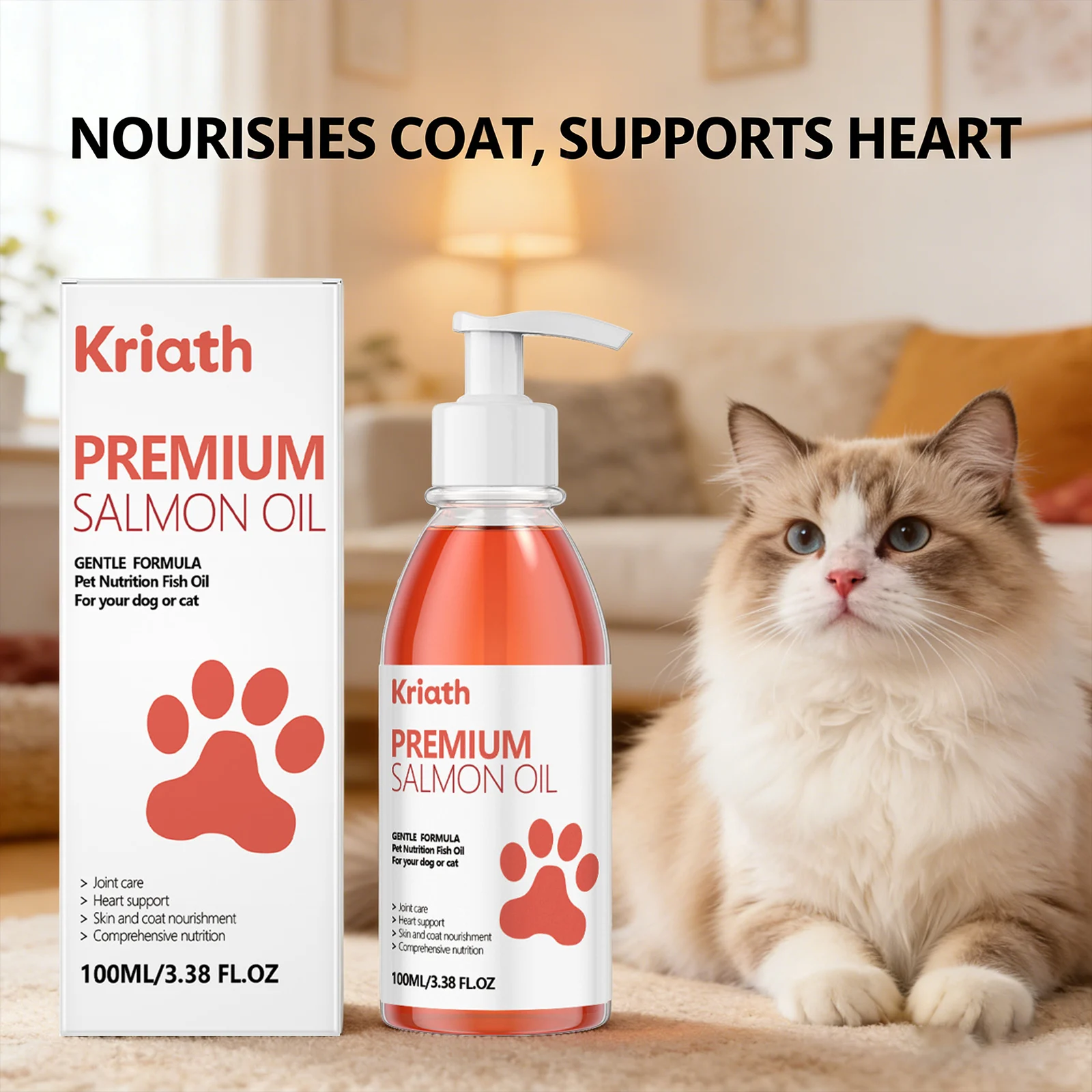 Cat Premium Salmon Oil Nourishing Skin Smooth Hair Protect Joint Support Heart Health Gentle Body Care Pet Nutrition Supplement thumbnail 4