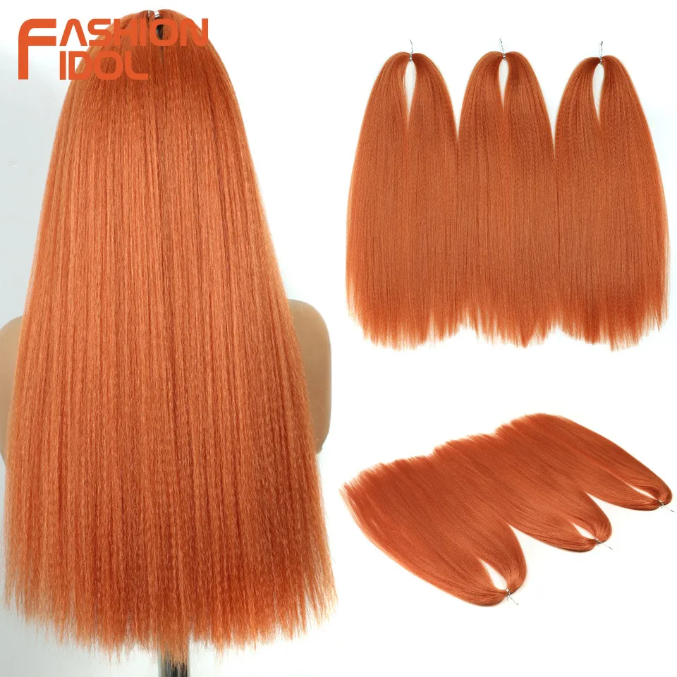 FASHION IDOL 24inch 210g/3pcs Straight Hair Crochet Braids Fluffy Hair Synthetic Braiding Hair Orange Crochet Hair Extensions