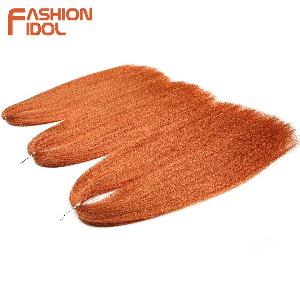 FASHION IDOL 24inch 210g/3pcs Straight Hair Crochet Braids Fluffy Hair Synthetic Braiding Hair Orange Crochet Hair Extensions thumbnail 5