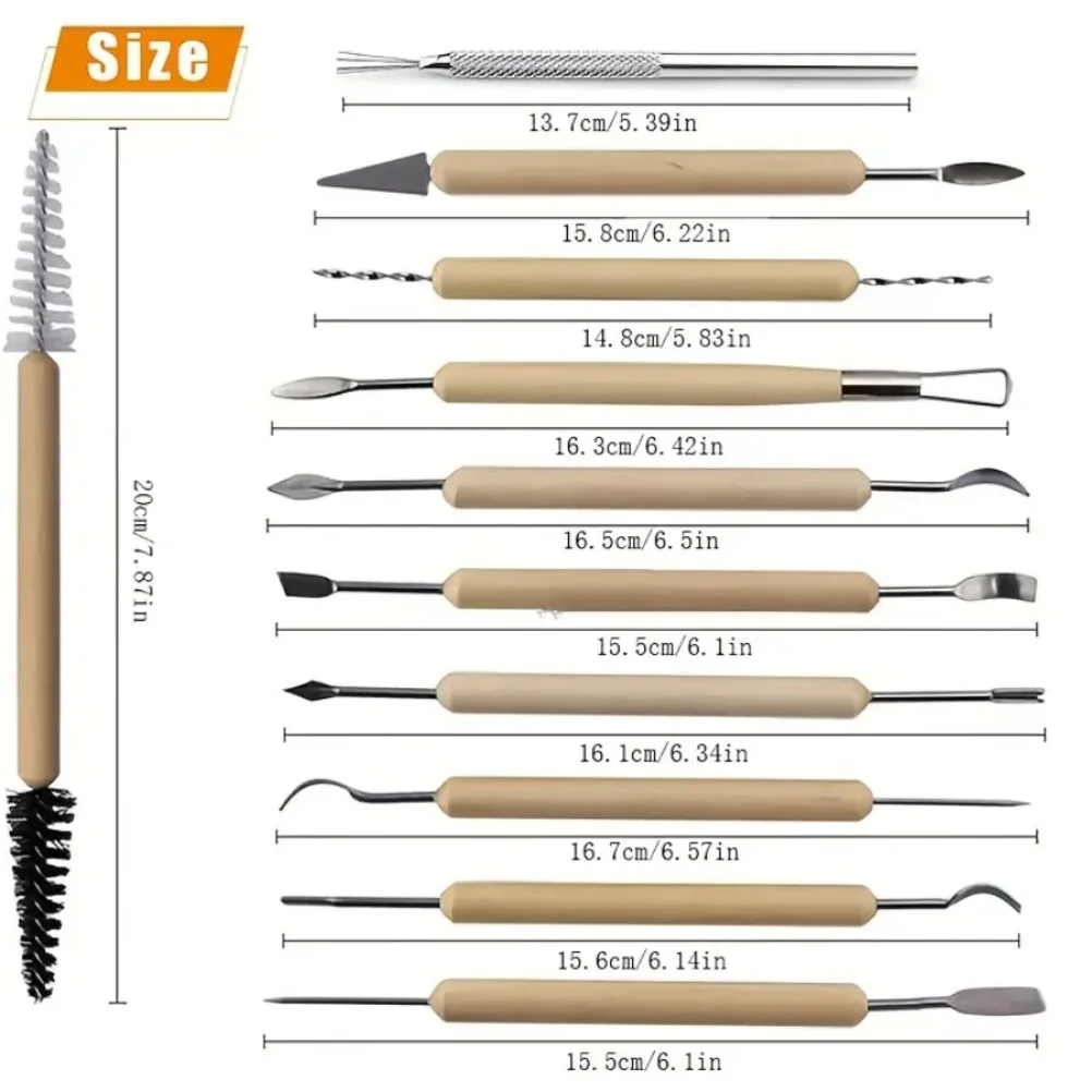 11Pcs Pottery Clay Sculpting Modeling Tool Set Double-Sided Ceramic Polymer Clay Carving Tools Kit With Smooth Wooden Handle thumbnail 2