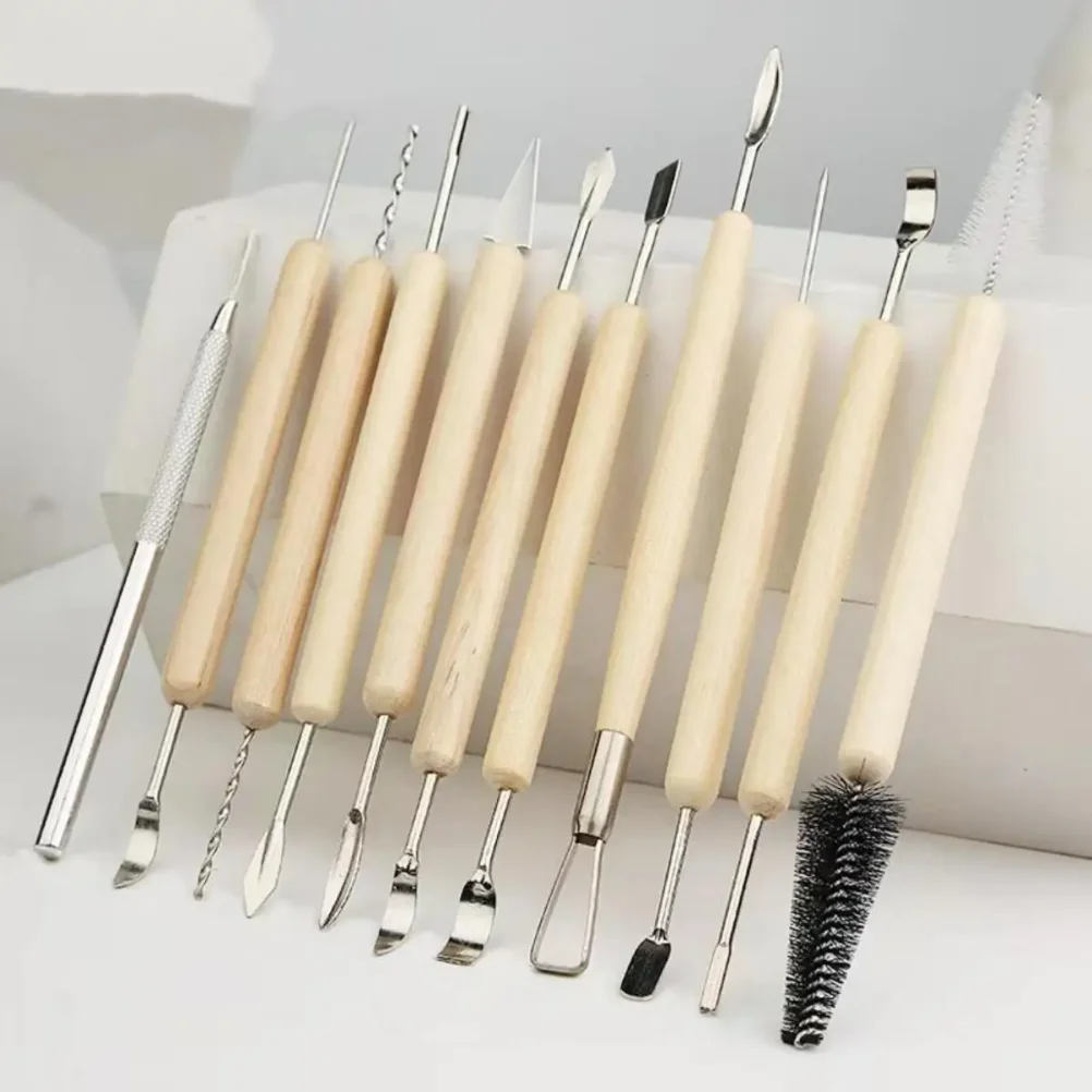 11Pcs Pottery Clay Sculpting Modeling Tool Set Double-Sided Ceramic Polymer Clay Carving Tools Kit With Smooth Wooden Handle thumbnail 4