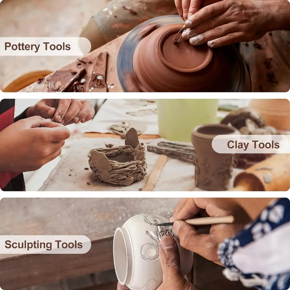 11Pcs Pottery Clay Sculpting Modeling Tool Set Double-Sided Ceramic Polymer Clay Carving Tools Kit With Smooth Wooden Handle thumbnail 5