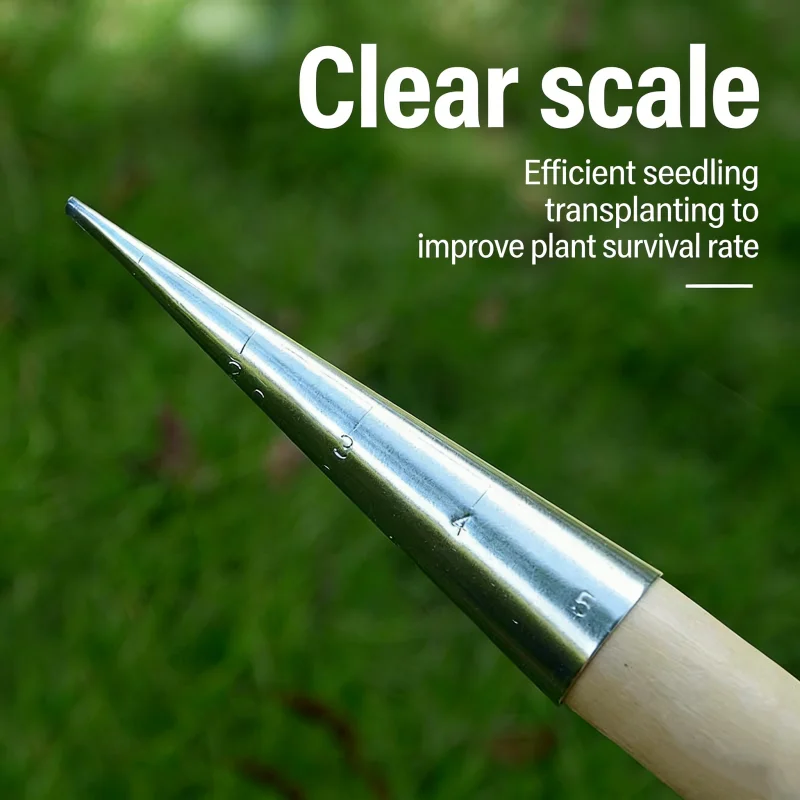 Handheld Clear Scale Garden Hole Puncher With Wood Handle For Sowing Seeds Transplanting Plants Digging Garden Hole Punch Tool thumbnail 5