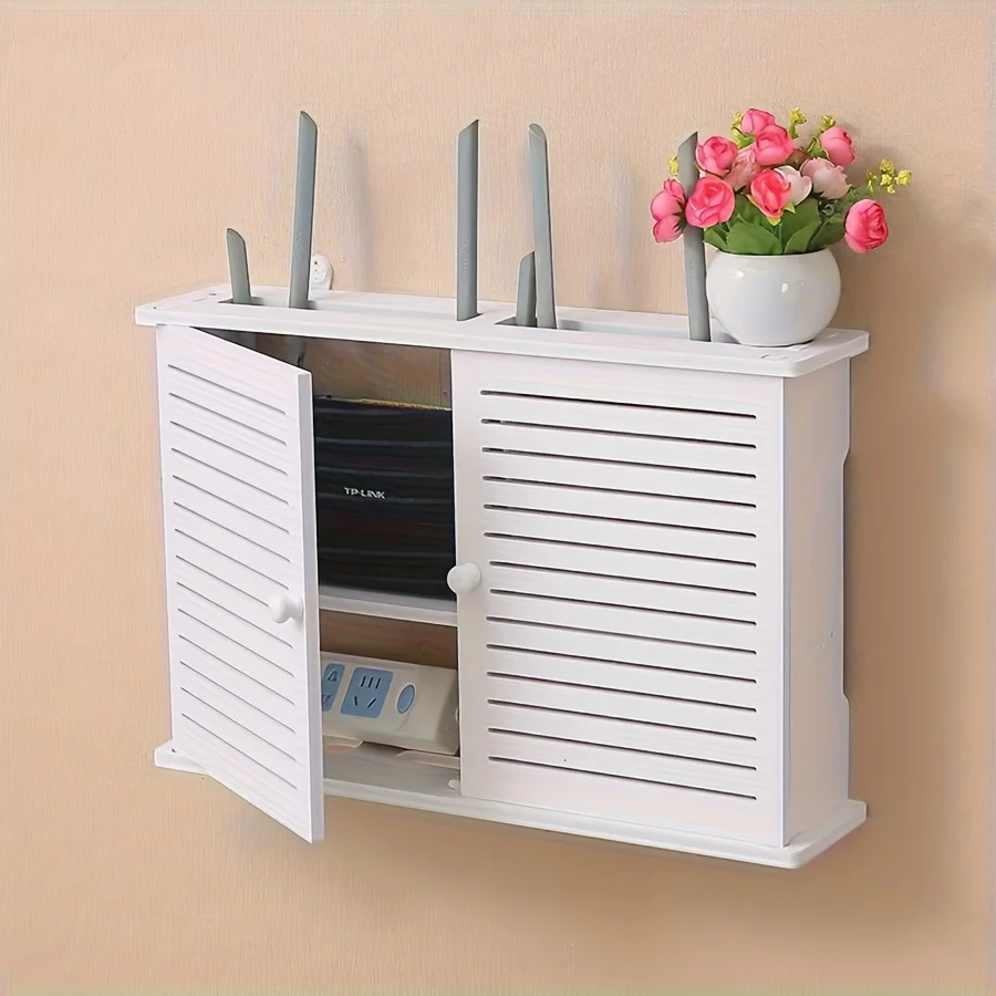 No Drill Wall Mounted Mini Cabinet with Shutter Door for Bathroom Kitchen Storage Organizer Shelf, Utility Racks
