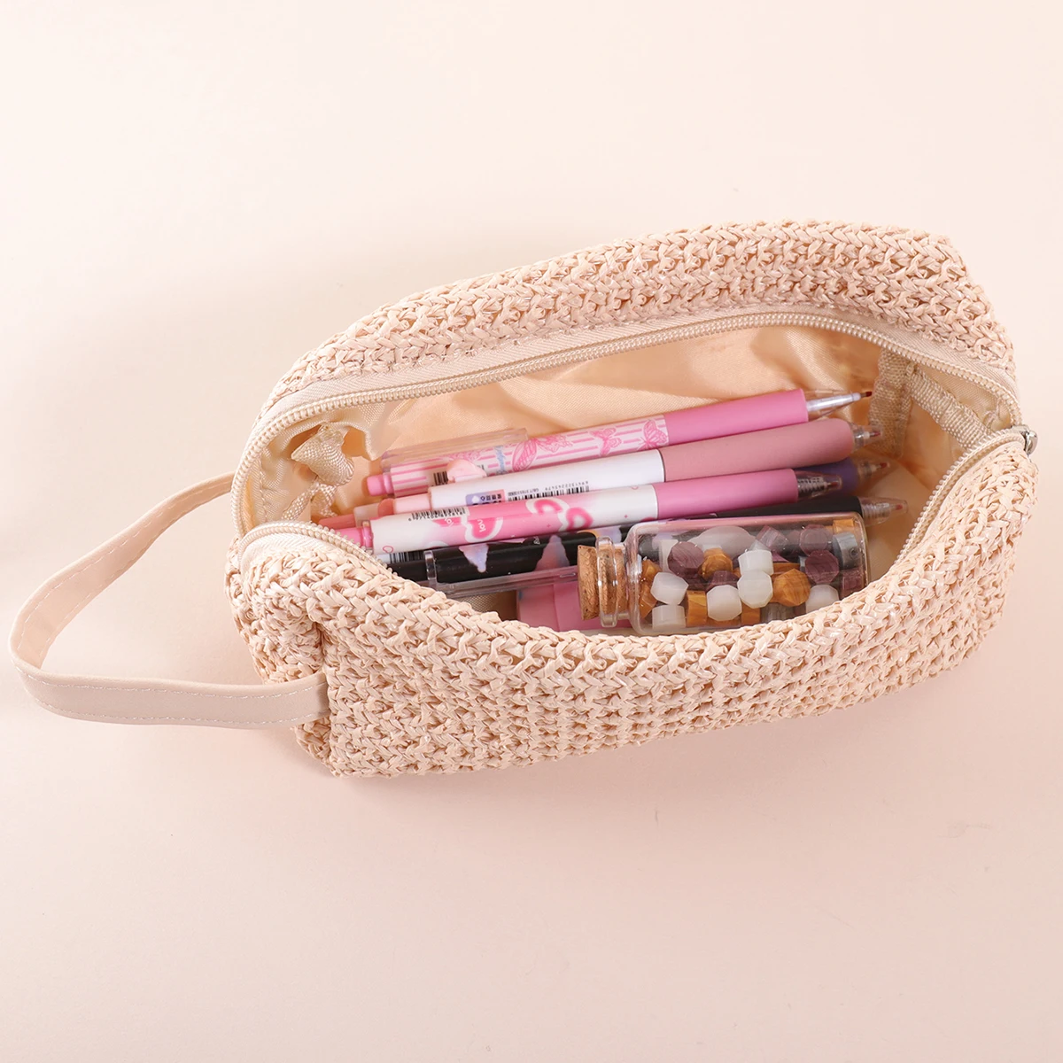 Wristlet Handheld Straw Bag Solid Color Fashion Women's Portable Outdoor Daily Use Coin Purse Cosmetics and Phone Storage thumbnail 5