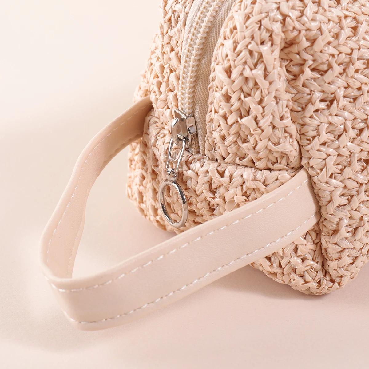 Wristlet Handheld Straw Bag Solid Color Fashion Women's Portable Outdoor Daily Use Coin Purse Cosmetics and Phone Storage thumbnail 3