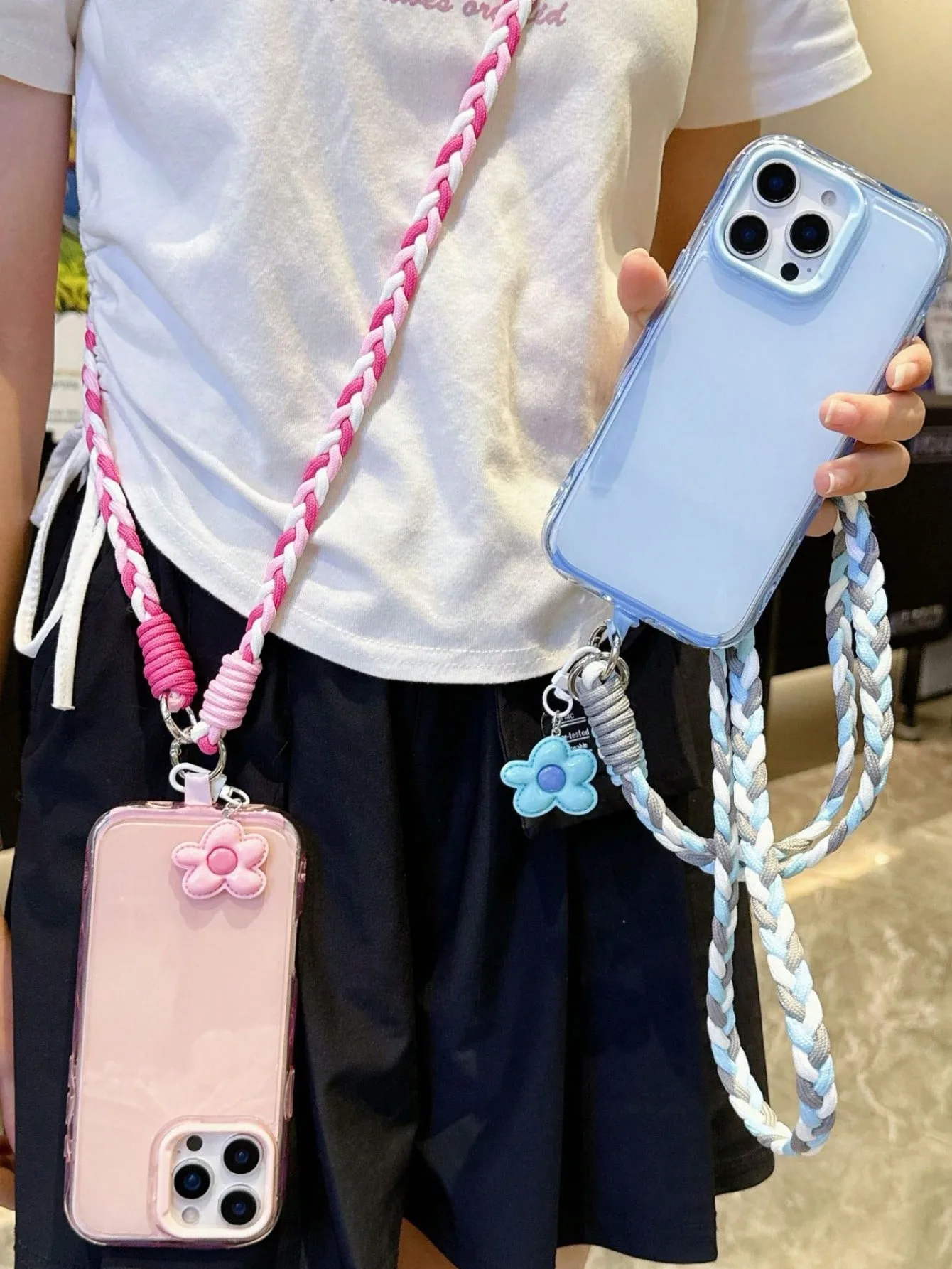 Candy Five-Petal Flower Phone Crossbody Lanyard Dopamine Style Short Phone Case Lanyard Hand-Woven Anti-Lost Phone Chain Pendant thumbnail 2
