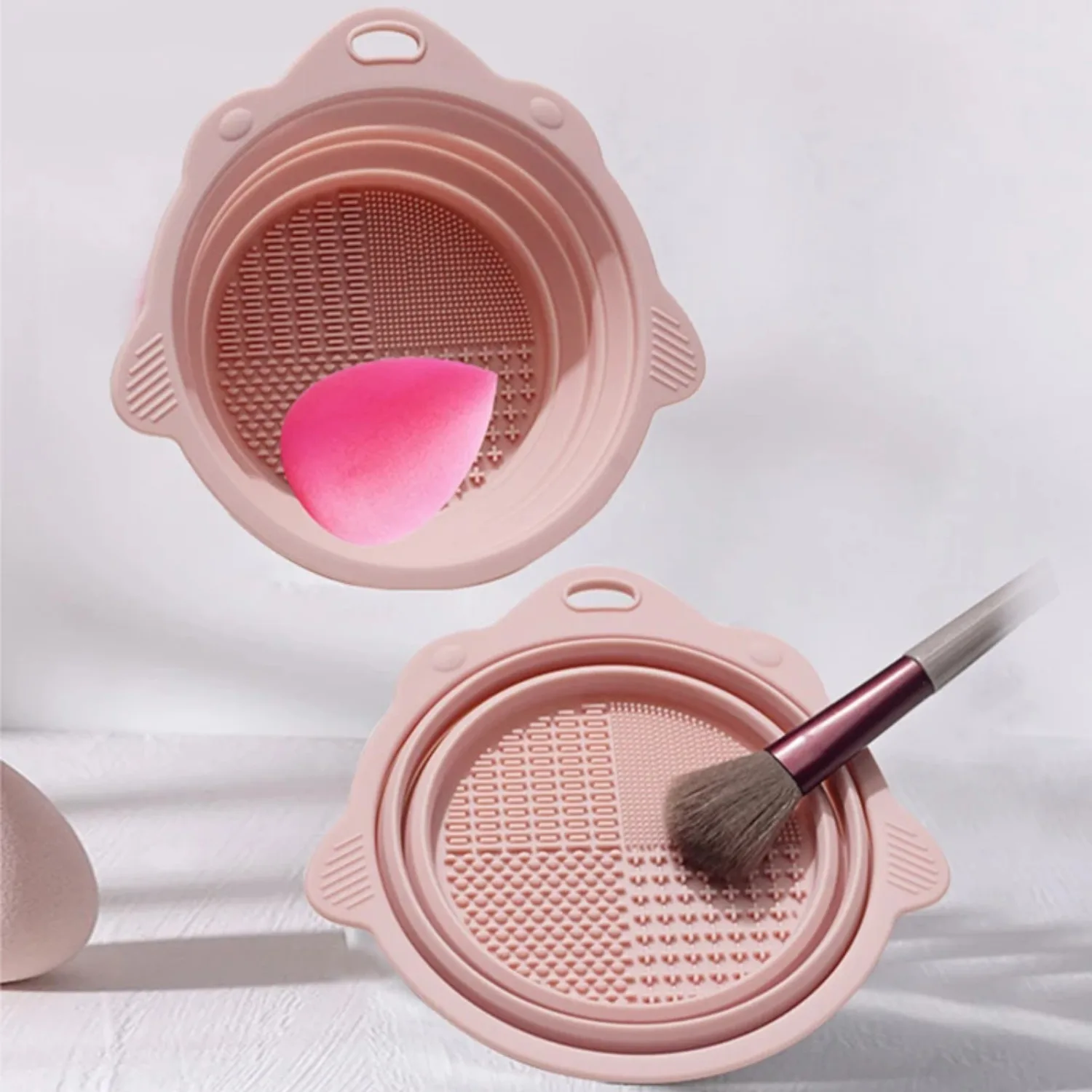 Multi-functional Silicone Makeup Brush Cleaning Bowl Powder Puff Beauty Washing Scrubber Pad with Folding Brush Holder thumbnail 3