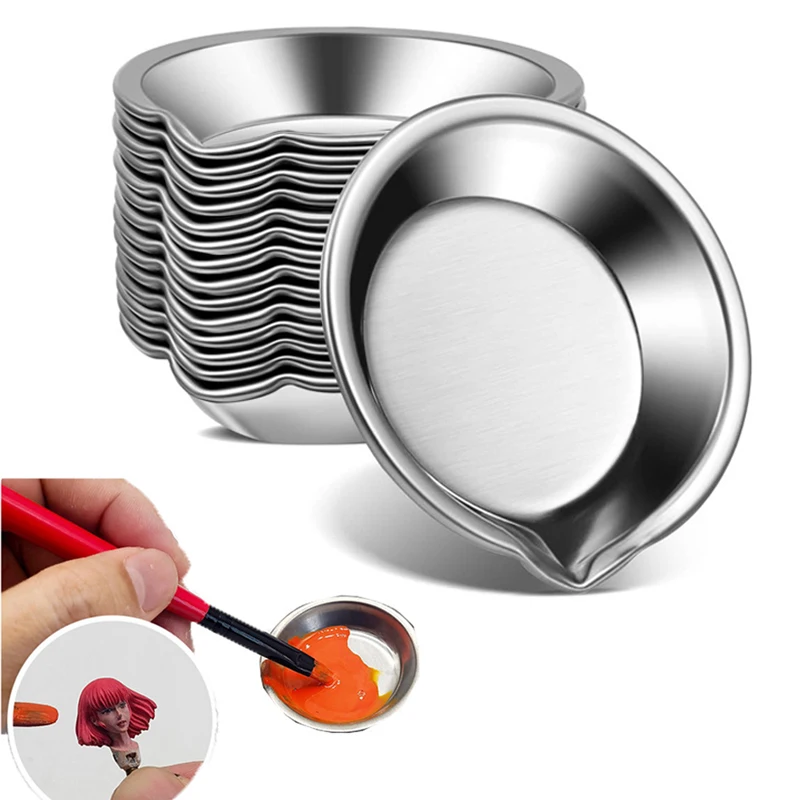 10pcs Stainless Steel Painting Color Bowls Oil Paint Trays Paint Color Mixing Cups Color Mixer Children DIY Painting Tools thumbnail 2