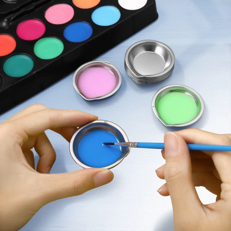 10pcs Stainless Steel Painting Color Bowls Oil Paint Trays Paint Color Mixing Cups Color Mixer Children DIY Painting Tools thumbnail 3