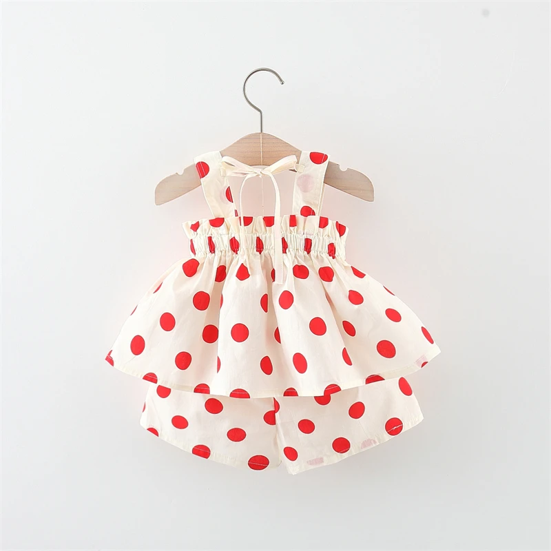 2pc/Set Girls' Outfit Set Summer Polka Dot Bow Blouse And Shorts Baby Girl Clothing Cute Beach Baby Set thumbnail 5