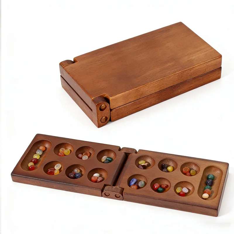 Ancient Mancala African Chess Gemstone Strategy Board Game Portable Folding Travel Fun Difficult Brain Teasers Ideal Gifts thumbnail 4