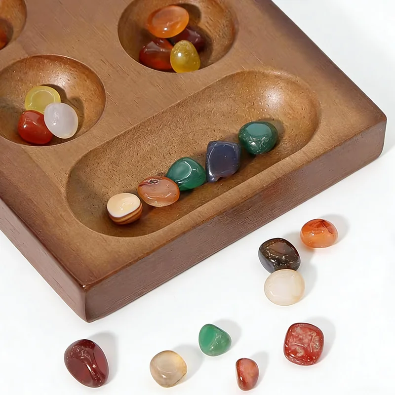 Ancient Mancala African Chess Gemstone Strategy Board Game Portable Folding Travel Fun Difficult Brain Teasers Ideal Gifts thumbnail 2
