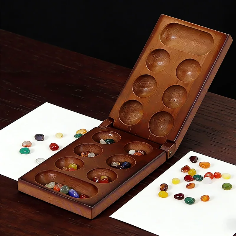 Ancient Mancala African Chess Gemstone Strategy Board Game Portable Folding Travel Fun Difficult Brain Teasers Ideal Gifts thumbnail 6