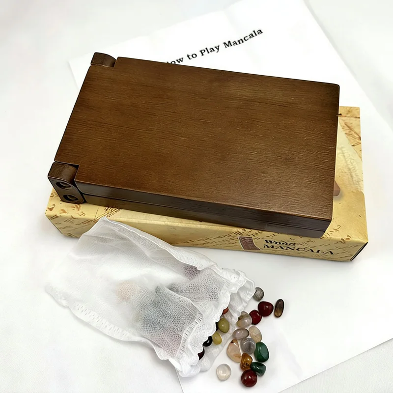 Ancient Mancala African Chess Gemstone Strategy Board Game Portable Folding Travel Fun Difficult Brain Teasers Ideal Gifts thumbnail 5