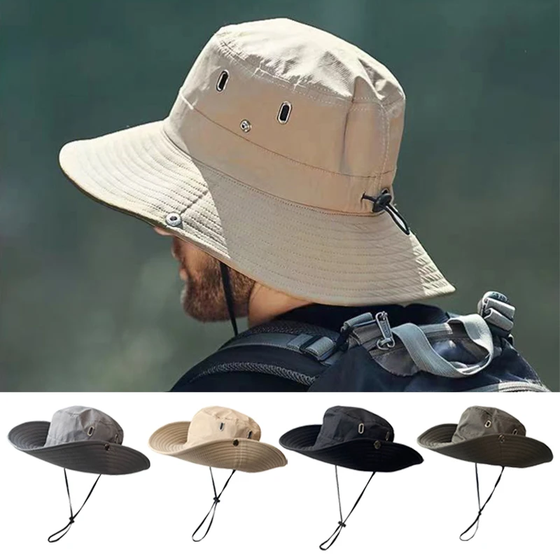 Outdoor Fishing Sun Protection Bucket Hat Waterproof Wide Brim Sun Caps Summer Hiking Climbing Beach Fisherman Sun Caps thumbnail 2