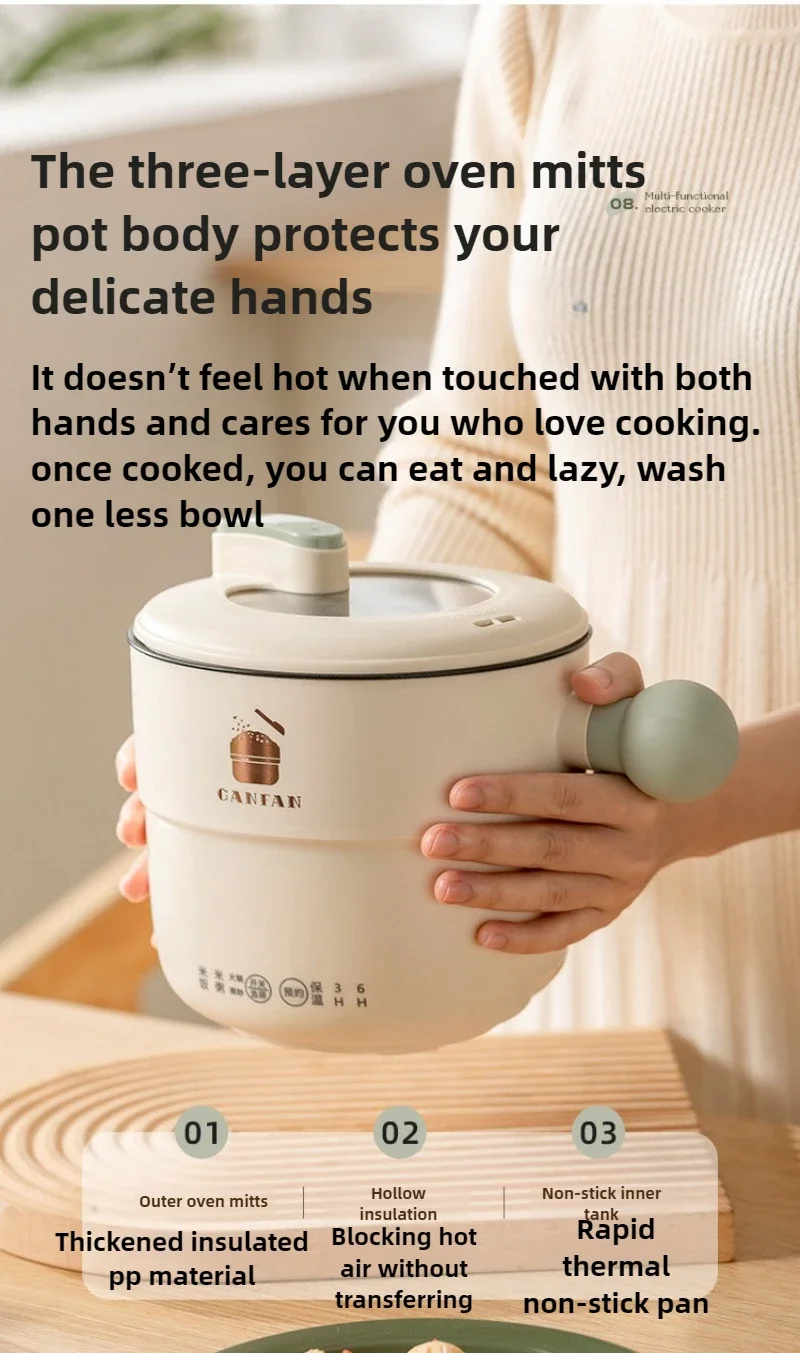 220V 1.8L Ball Handle Electric Heating Pot Multi-functional Household Rice Cooker Easy To Clean 4-in-1 Steaming Frying Rinsing thumbnail 3