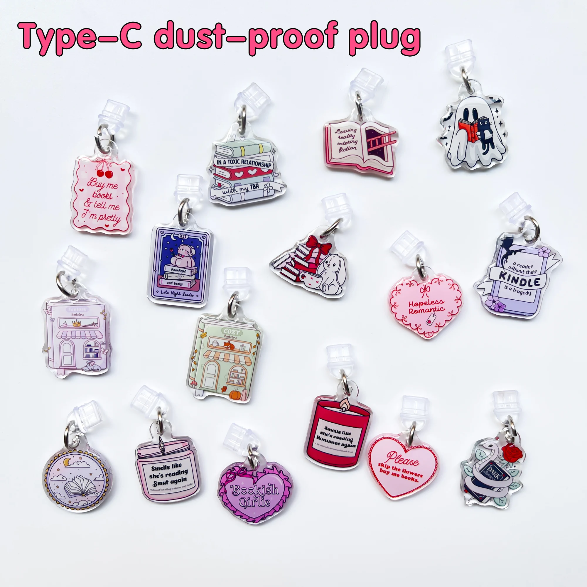 Acrylic Phone Dust Plug Kindle Book Lover Gift for IPhone 15 16 17 Type C