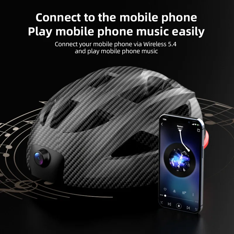 Smart Helmet with HD Camera Bluetooth FM Radio Light Unisex Music Bike Helmet Waterproof Breathable Cycling Helmet for Men Women thumbnail 4