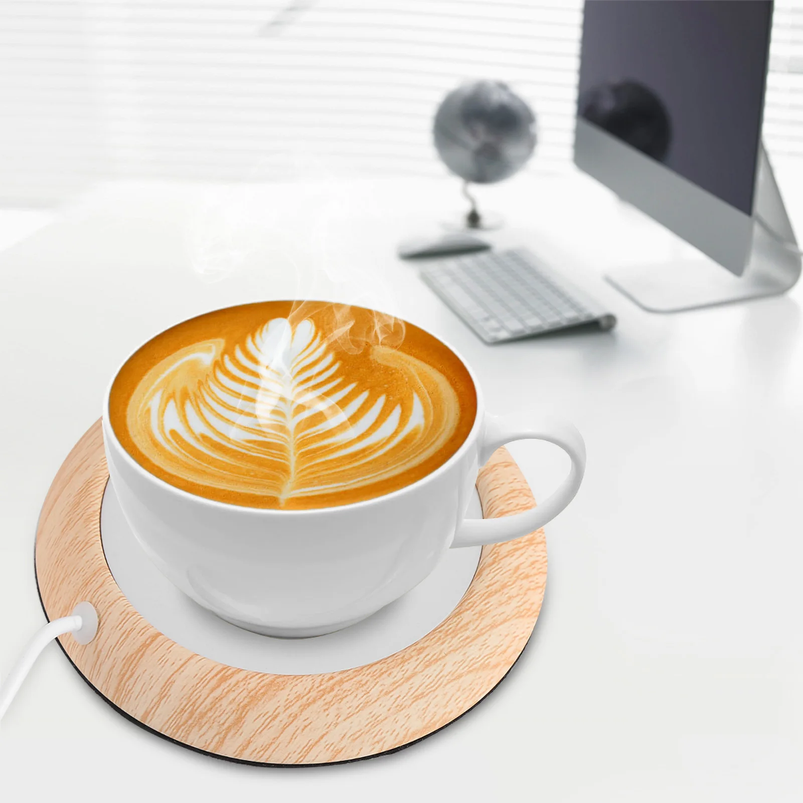 USB Wood Grain Cup Warmer Heat Beverage Mug Mat Coffee Heater Pad Bright Wood Grain thumbnail 2