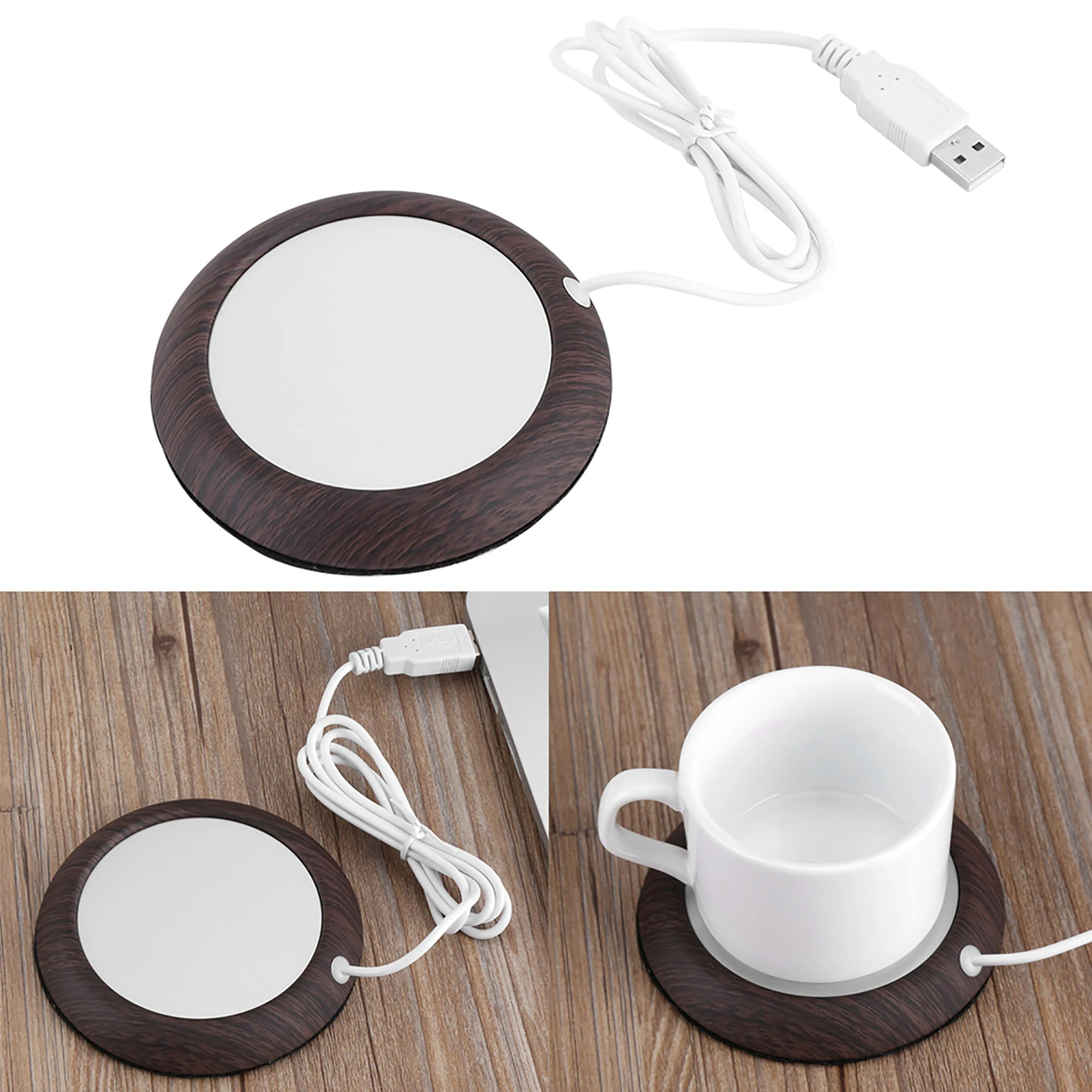 USB Wood Grain Cup Warmer Heat Beverage Mug Mat Coffee Heater Pad Bright Wood Grain thumbnail 3